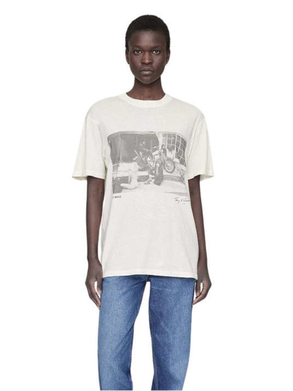 Anine Bing Lili Tee AB x TO x Rolling Stones in Vintage White sz S